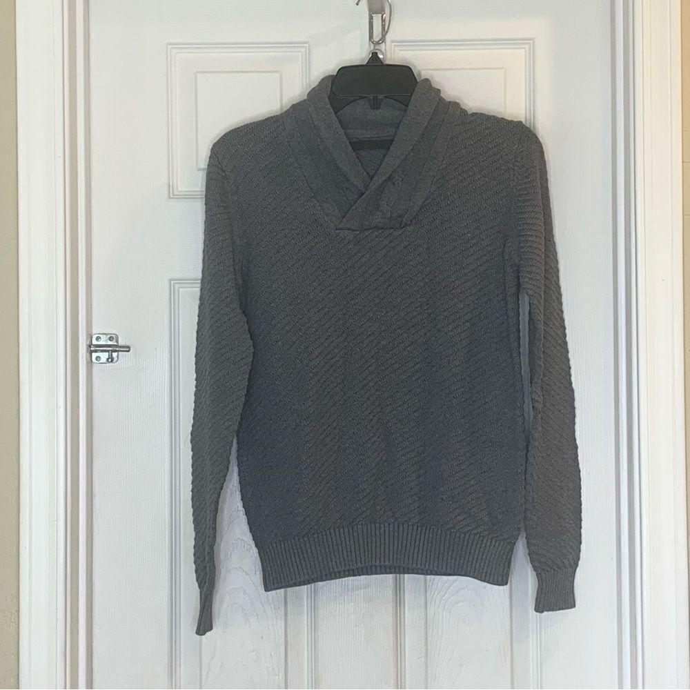 Sean John Sweater Women's Size Small Gray Cable-Knit Rib Shawl Neck Pullover
